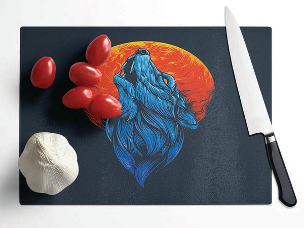 Wolf Howl Orange Moon Glass Chopping Board