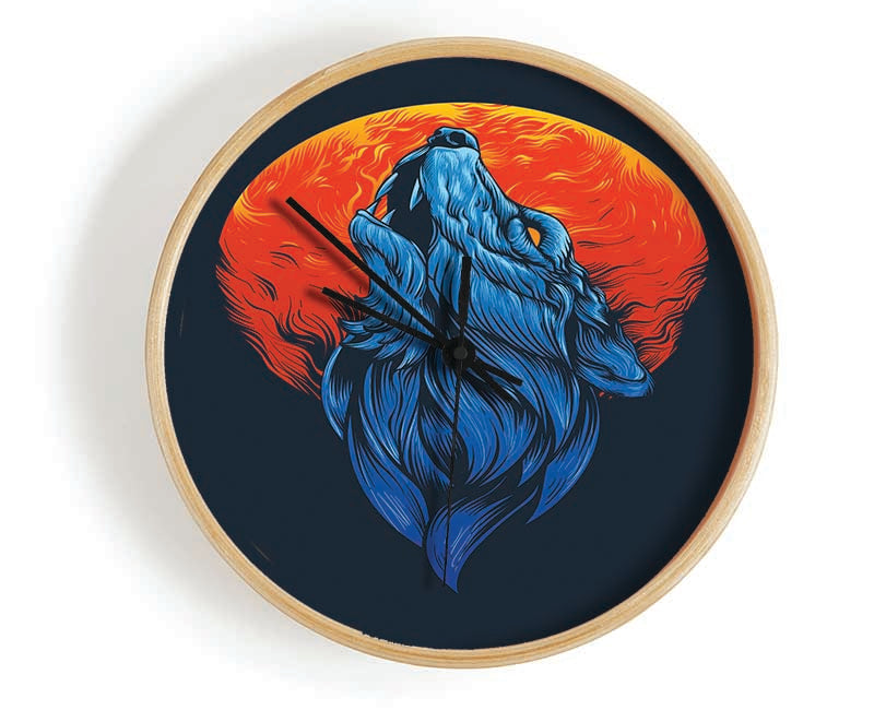 Wolf Howl Orange Moon Clock - Wallart-Direct UK