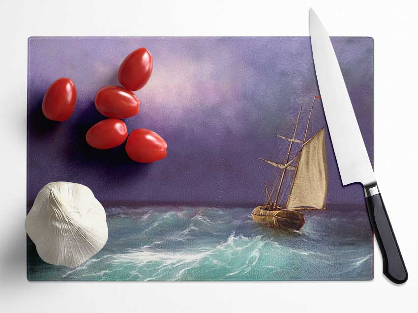 The Ship In The Crashing Ocean Glass Chopping Board