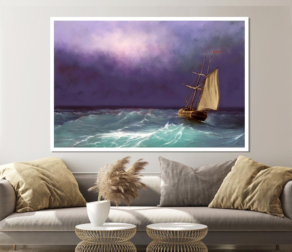 The Ship In The Crashing Ocean Print Poster Wall Art