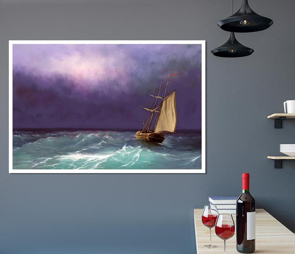 The Ship In The Crashing Ocean Print Poster Wall Art