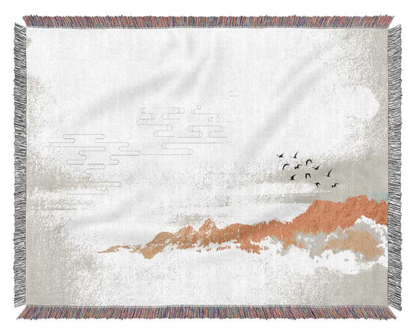 Orange Coast And Birds Woven Blanket