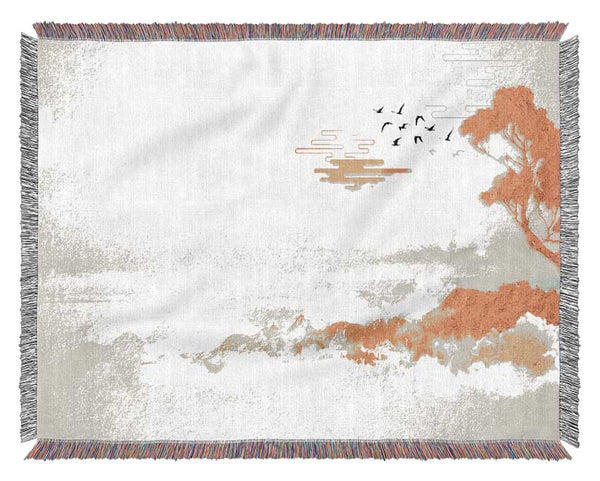 Orange Coast Tree Birds Woven Blanket