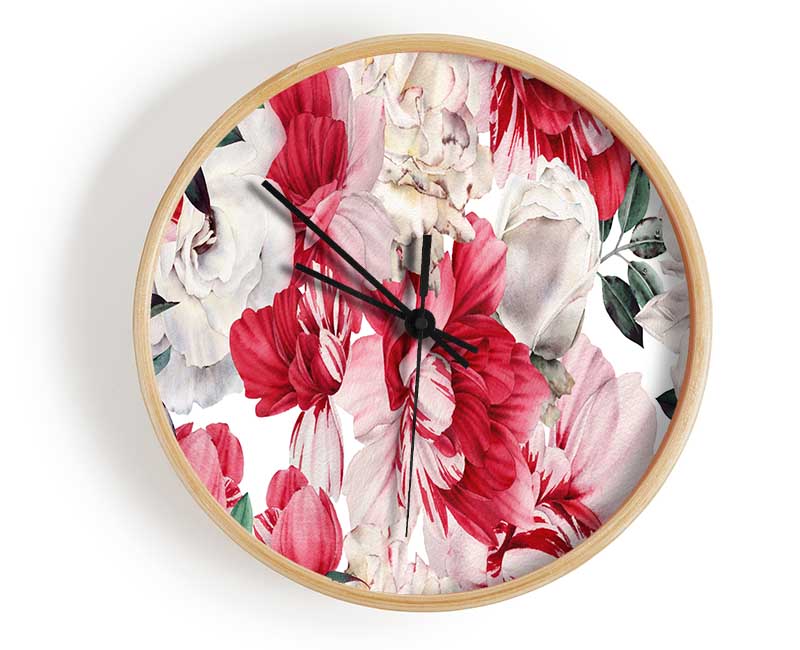 Red And Pink Petal Delight Clock - Wallart-Direct UK