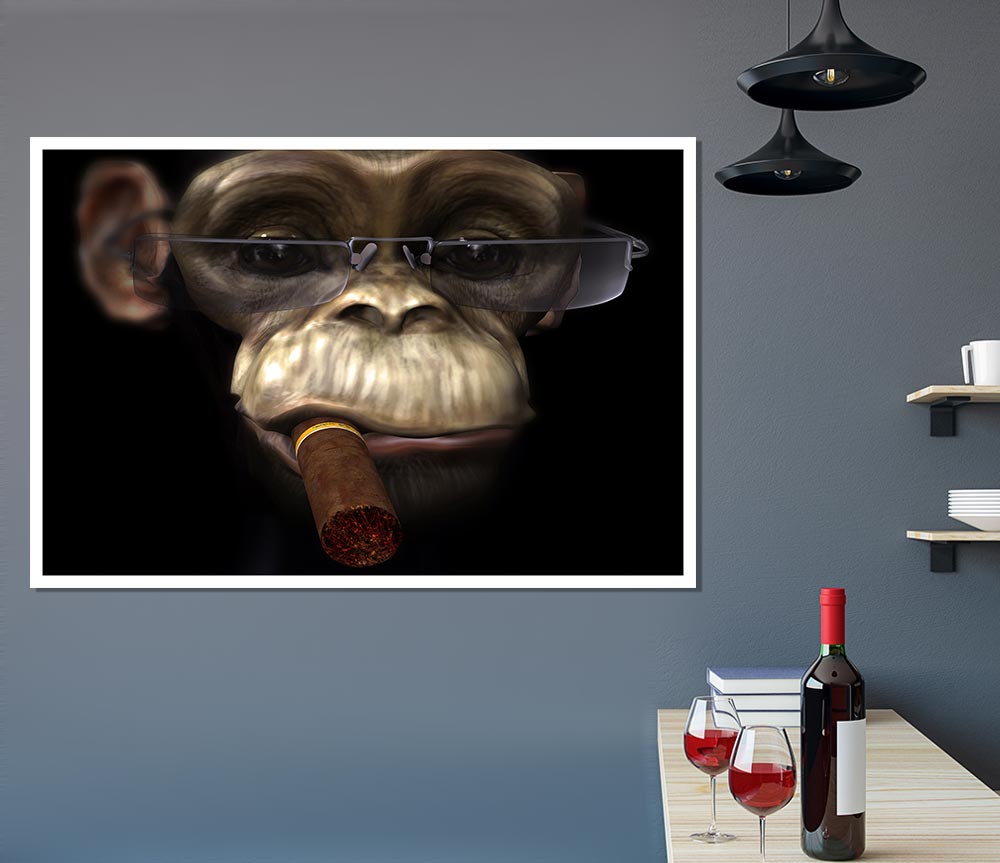 The Chimp Cigar Smoker Print Poster Wall Art