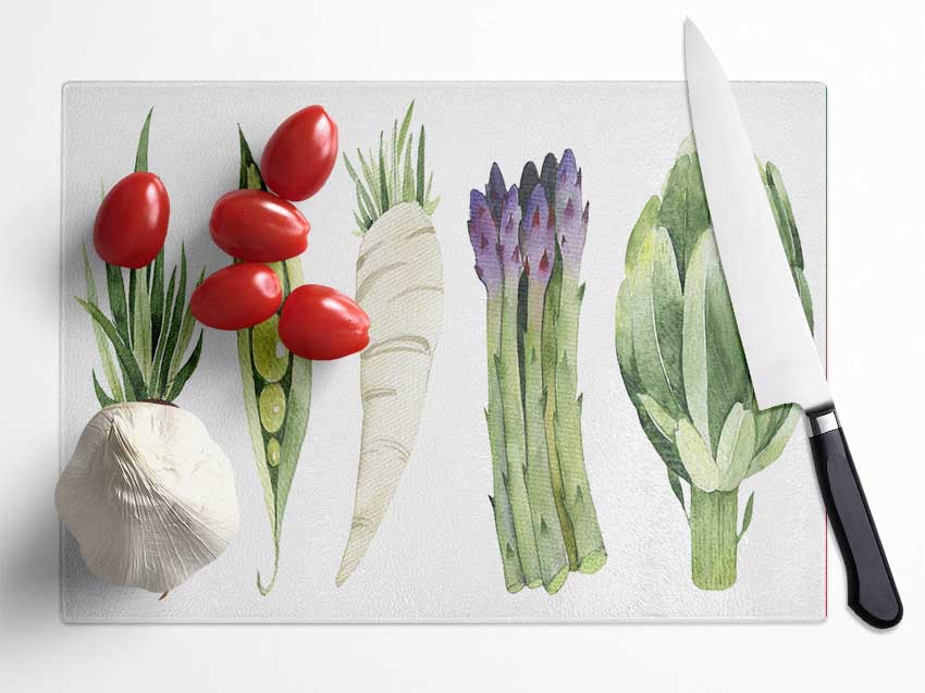 Set Of 5 Veg Glass Chopping Board