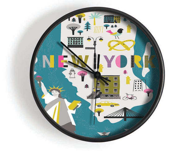 The Little Map Of New York Clock - Wallart-Direct UK