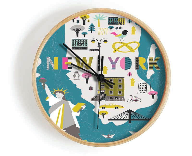 The Little Map Of New York Clock - Wallart-Direct UK