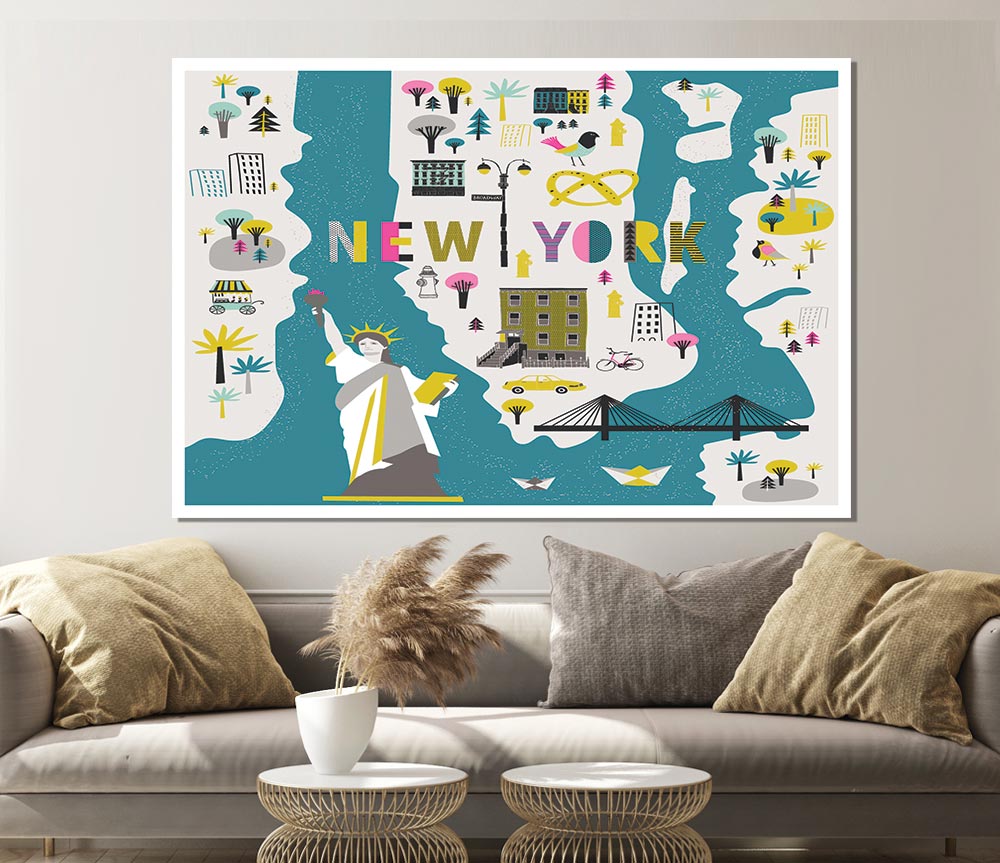 The Little Map Of New York Print Poster Wall Art