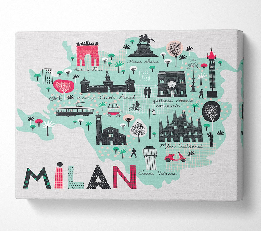 Picture of The Little Map Of Milan Canvas Print Wall Art