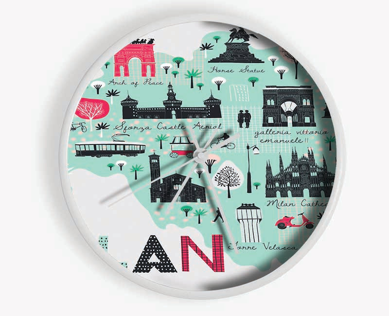 The Little Map Of Milan Clock - Wallart-Direct UK