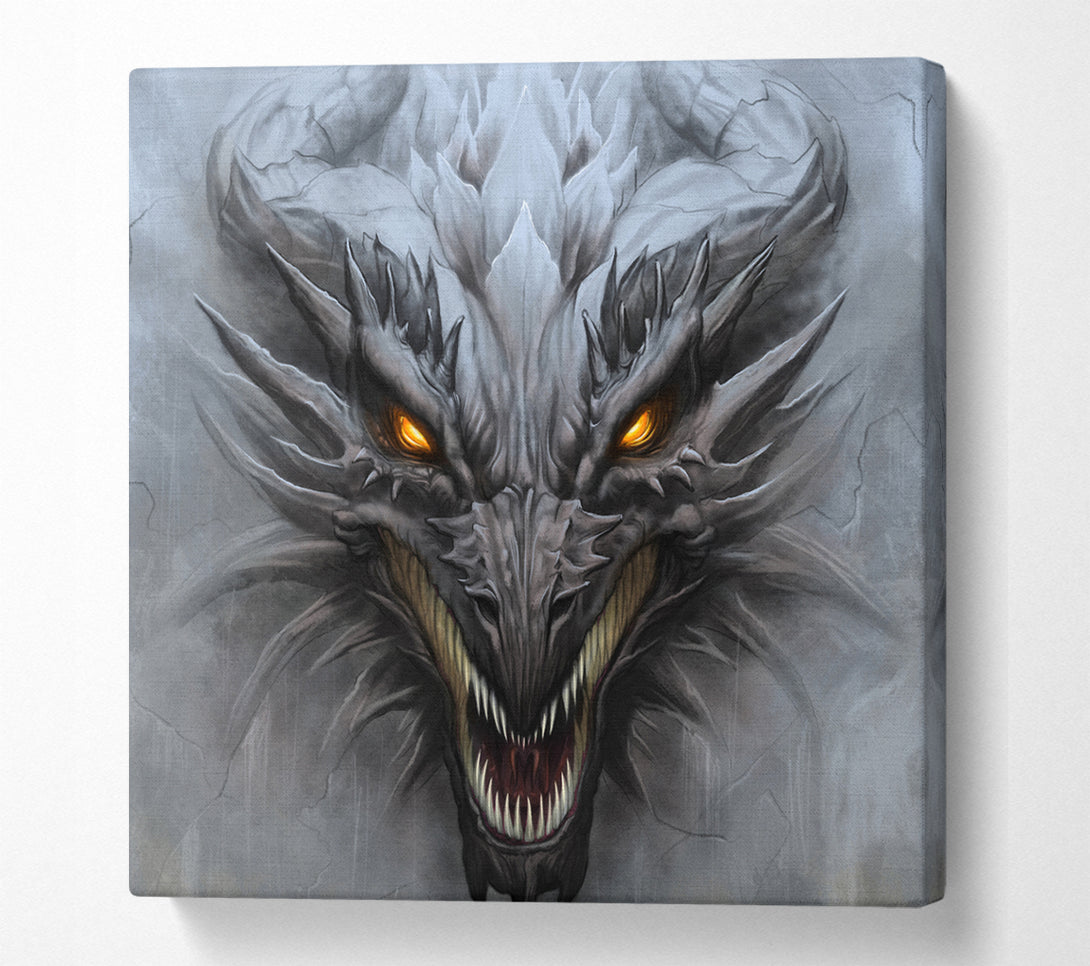 A Square Canvas Print Showing The Evil Dragon Face Square Wall Art