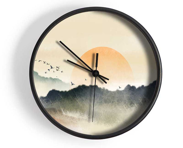 Sun Peeking Over The Sunset Clock - Wallart-Direct UK