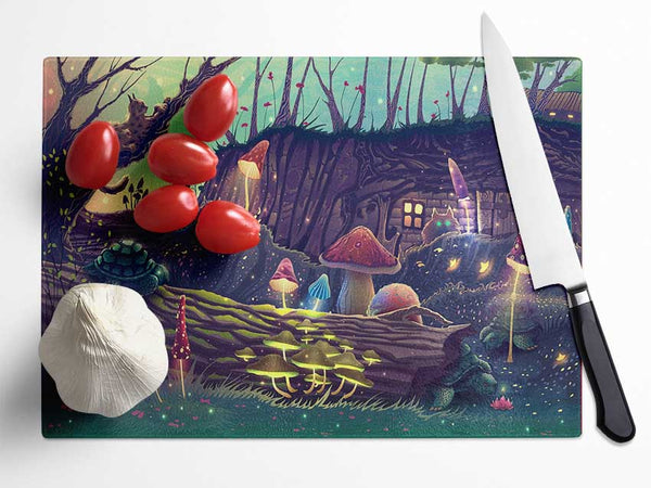 Toadstool Village Glass Chopping Board