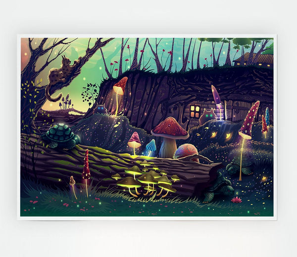 Toadstool Village Print Poster Wall Art