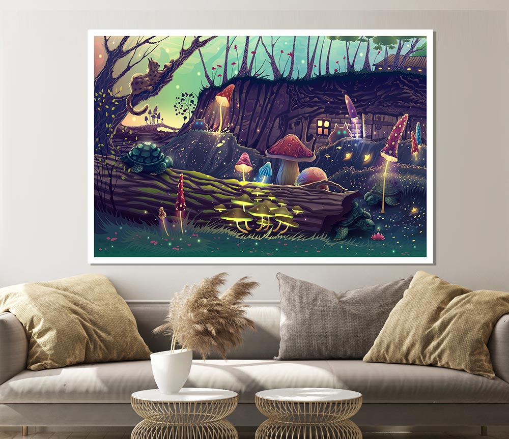 Toadstool Village Print Poster Wall Art