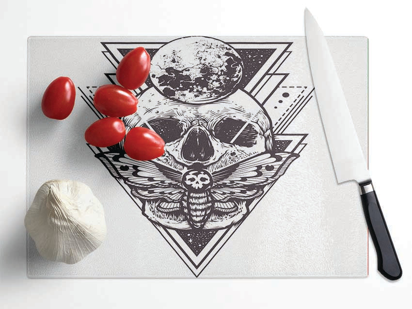 Death Moth Skull Triangles Glass Chopping Board