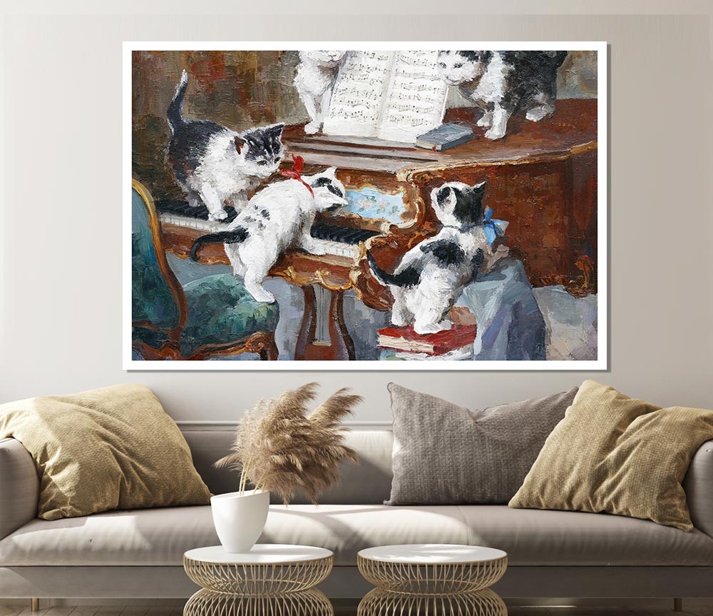 The Cats Play Piano Print Poster Wall Art