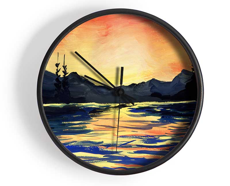 Orange Skies Mountain Range Clock - Wallart-Direct UK