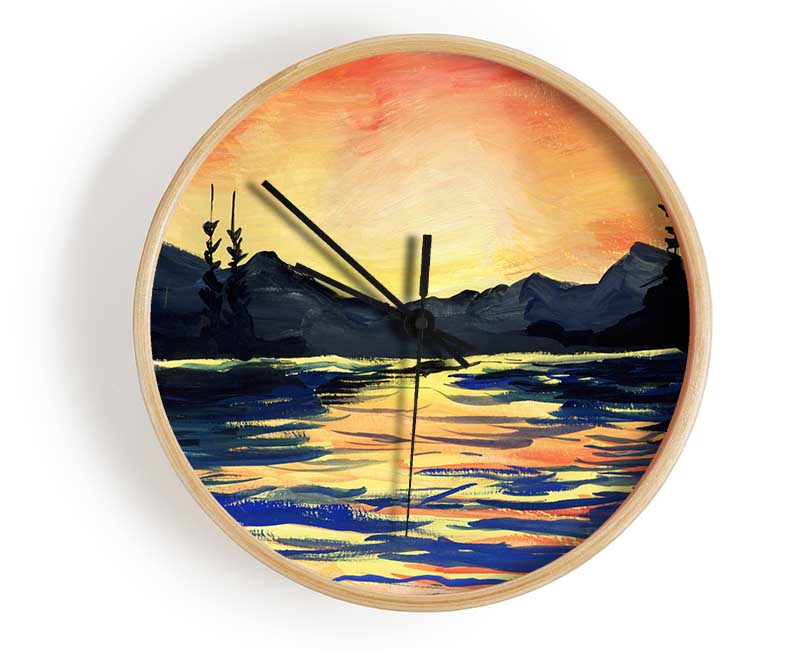 Orange Skies Mountain Range Clock - Wallart-Direct UK