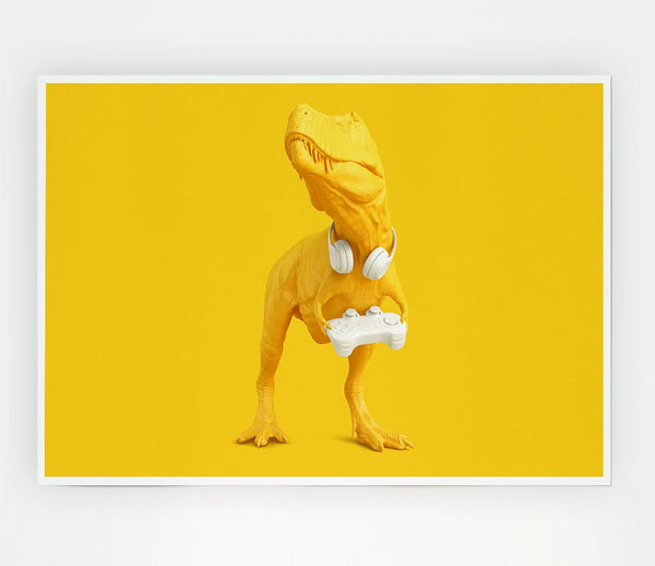 Yellow Dinosaur Gamer Print Poster Wall Art