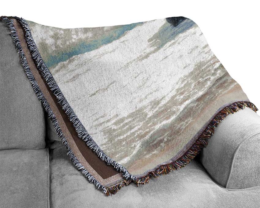 Waves Hitting The Rocks Woven Blanket