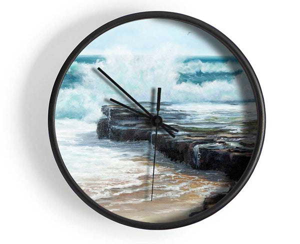 Waves Hitting The Rocks Clock - Wallart-Direct UK