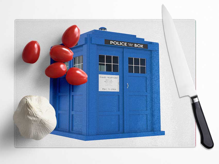 The Blue Police Box Britain Glass Chopping Board