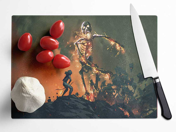 Battling The Fire Skull Man Glass Chopping Board