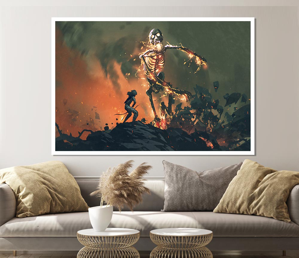 Battling The Fire Skull Man Print Poster Wall Art