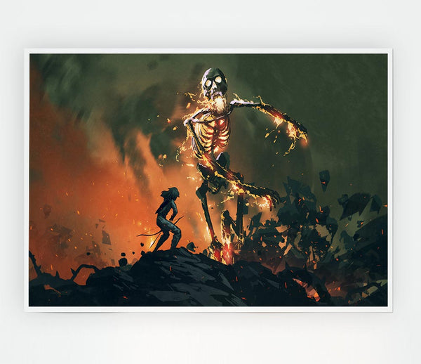 Battling The Fire Skull Man Print Poster Wall Art