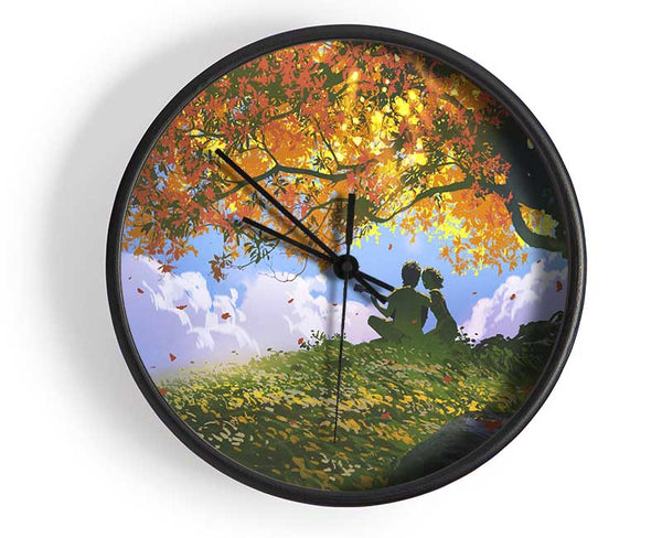 Red Autumn Tree Song Clock - Wallart-Direct UK