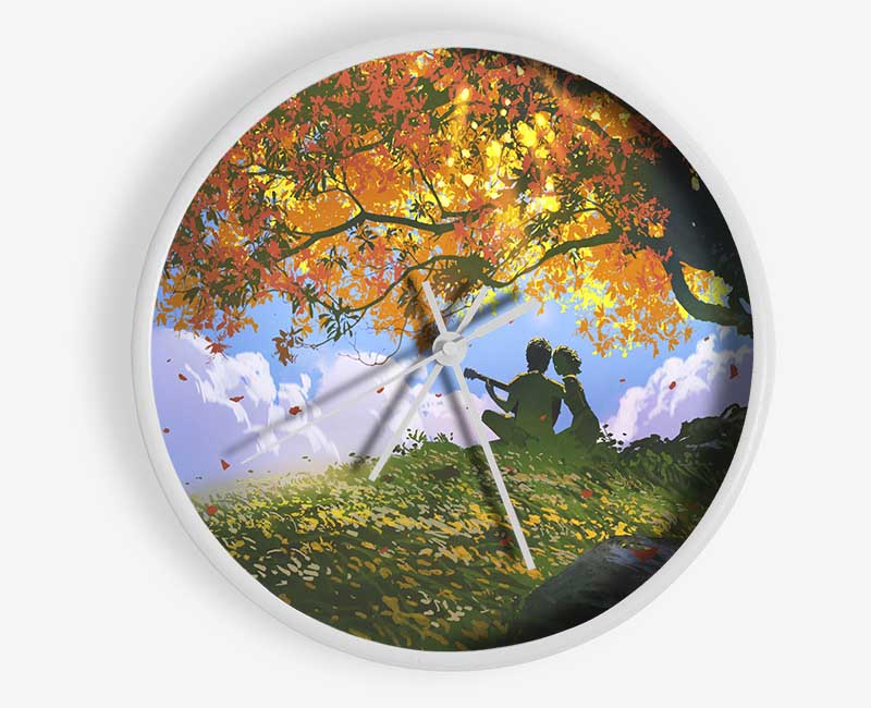 Red Autumn Tree Song Clock - Wallart-Direct UK