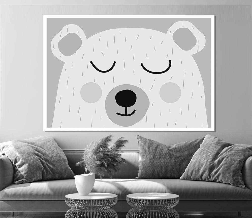 The Cute Bear Head Grey Print Poster Wall Art