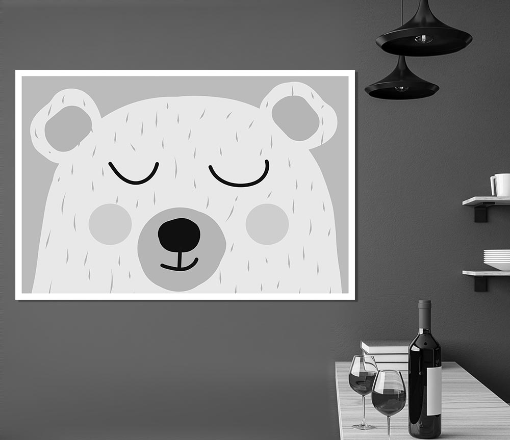 The Cute Bear Head Grey Print Poster Wall Art