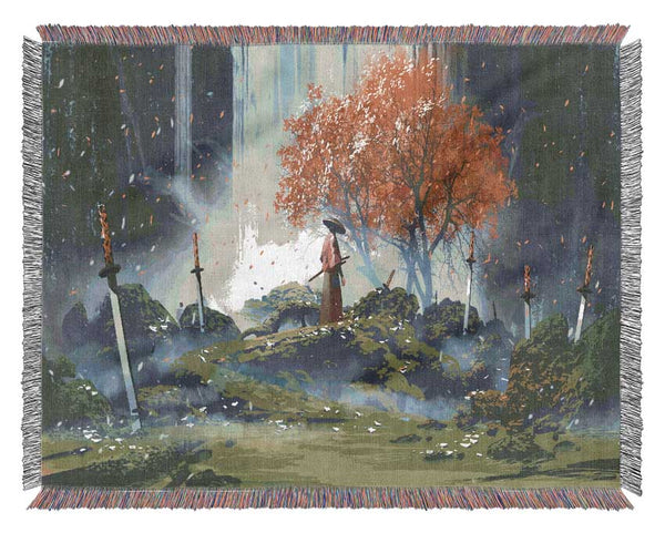 The Warrior Autumn Trees Woven Blanket