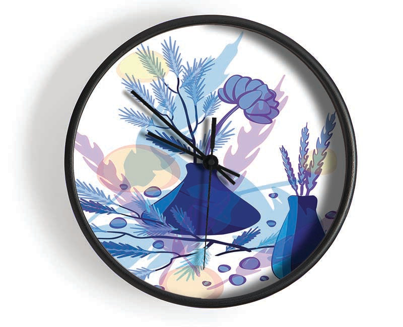 Two Blue Vases Of Flowers Clock - Wallart-Direct UK