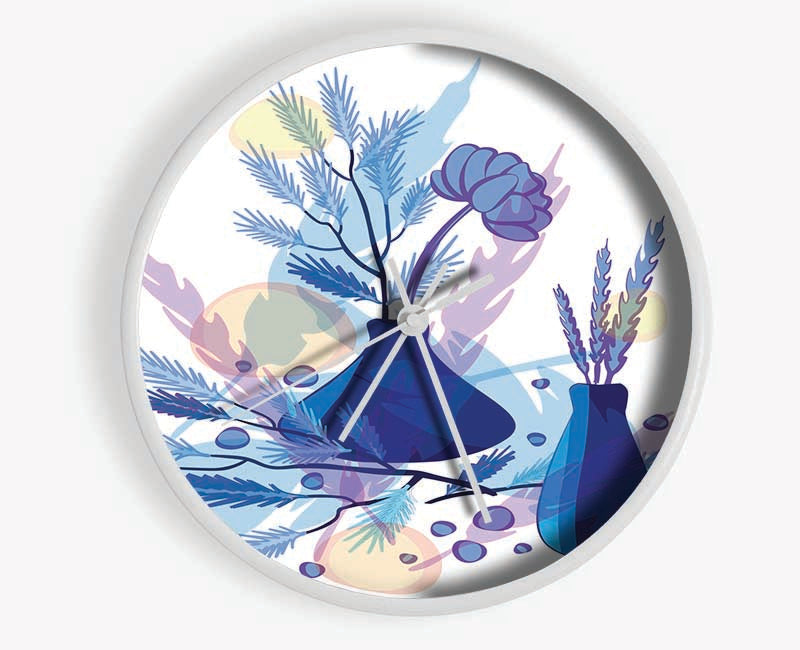 Two Blue Vases Of Flowers Clock - Wallart-Direct UK