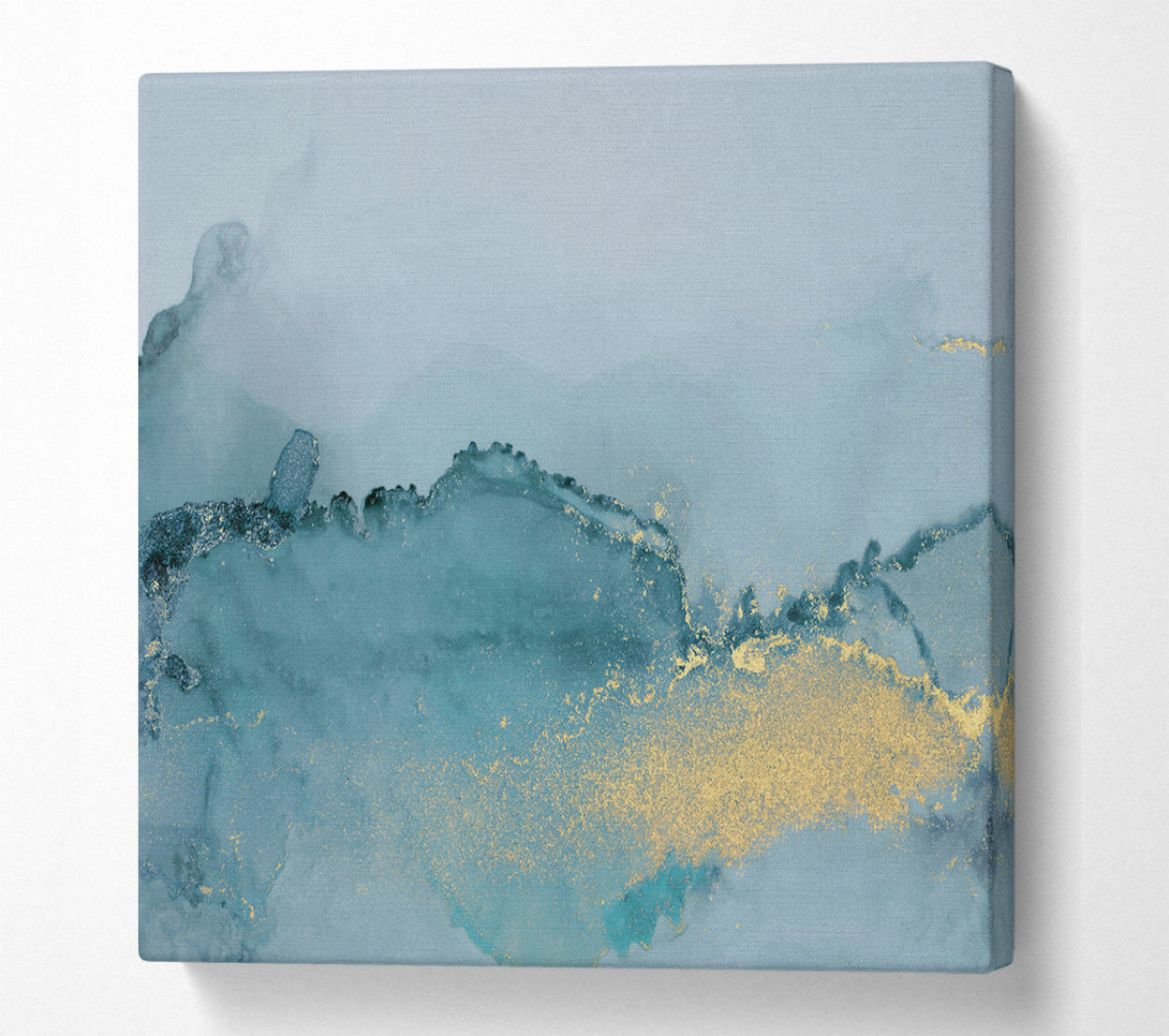 A Square Canvas Print Showing Glitter Gold On Blue Square Wall Art