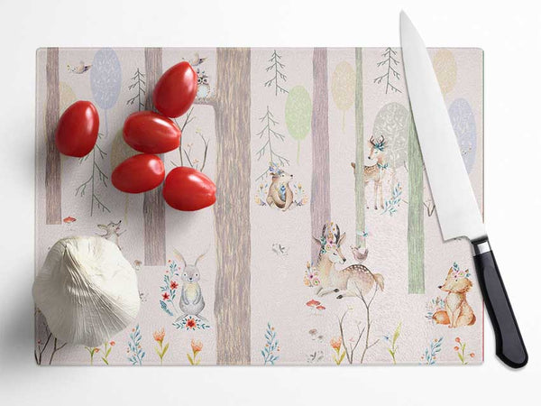 The Little Woodland Scene Glass Chopping Board