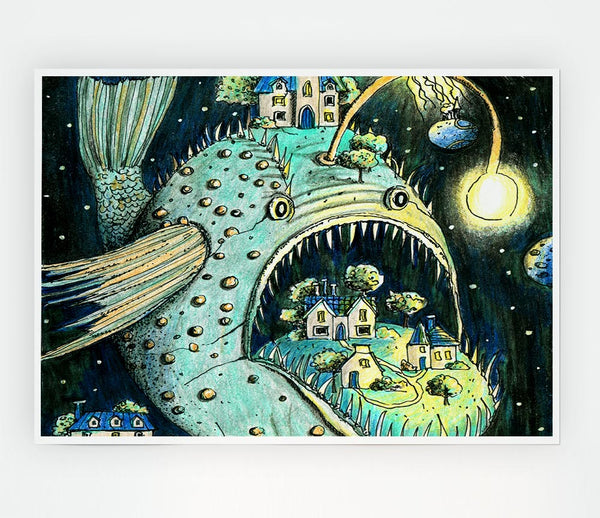 The Angler Fish Town Print Poster Wall Art