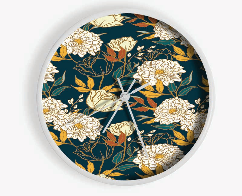 The Floral Carnation Pattern Clock - Wallart-Direct UK