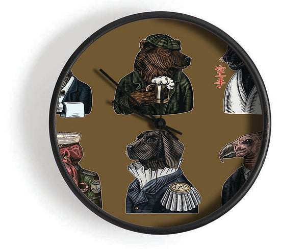 Six Vintage Animal People Clock - Wallart-Direct UK