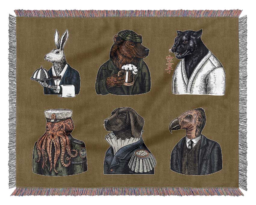 Six Vintage Animal People Woven Blanket