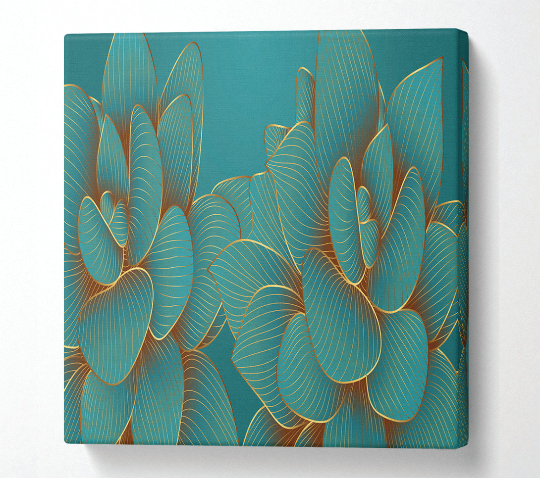 A Square Canvas Print Showing Green Petal Flower Fancy Square Wall Art