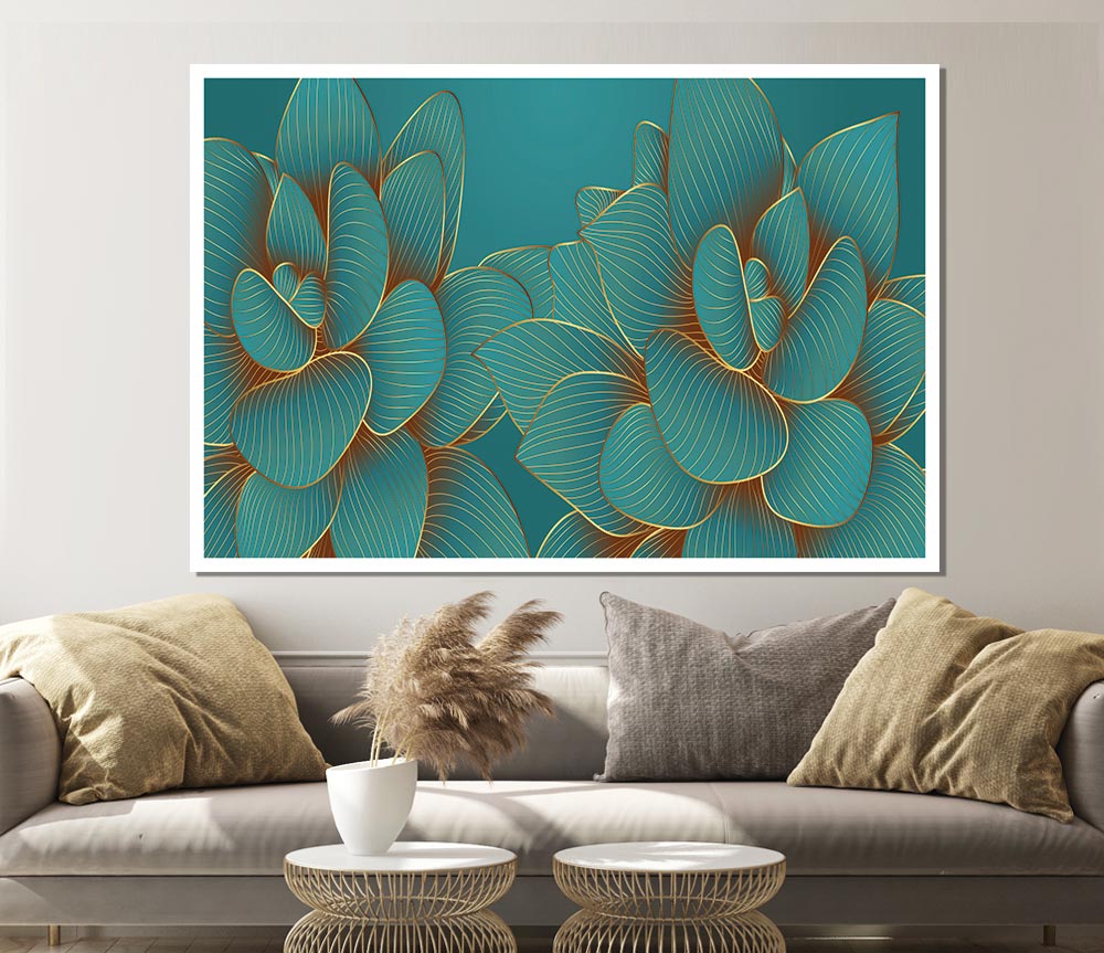 Green Petal Flower Fancy Print Poster Wall Art