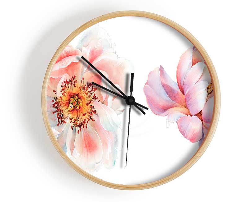 Two Beautiful Pink Peach Flowers Clock - Wallart-Direct UK