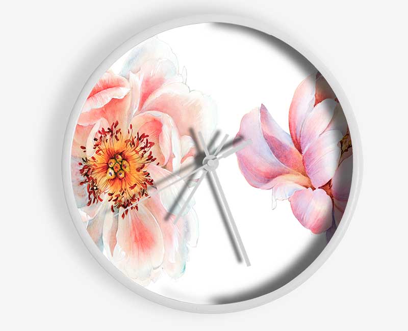 Two Beautiful Pink Peach Flowers Clock - Wallart-Direct UK