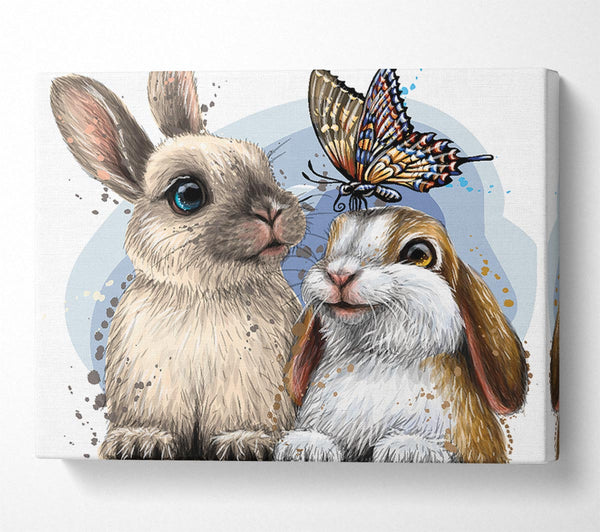 Picture of The Cute Bunnies With Butterfly Canvas Print Wall Art