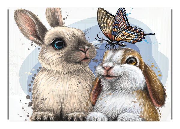 The Cute Bunnies With Butterfly